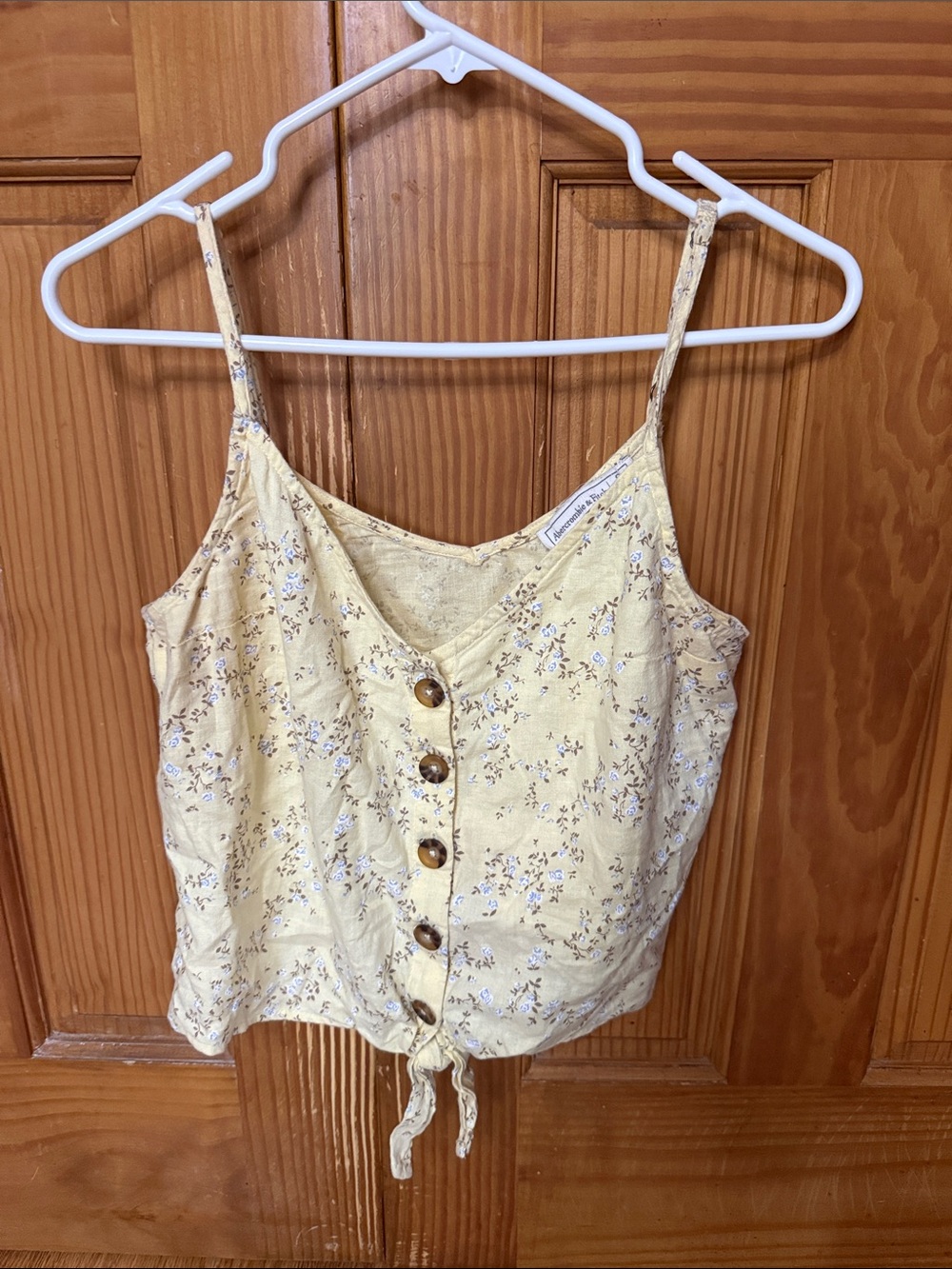 Abercrombie & Fitch Yellow Floral Button-Front Tie Cami
